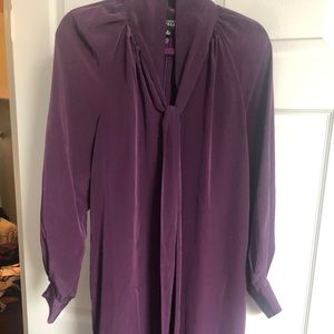 Adrianna Papell long sleeve purple pussy bow dress